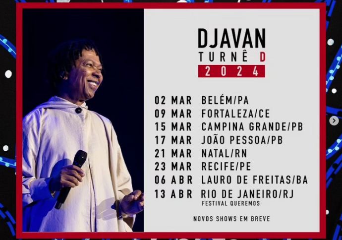 Campina Grande recebe show de Djavan com a ‘Turnê D’