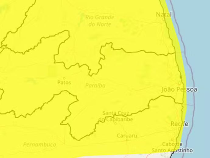 Inmet emite alerta de vendaval para Campina Grande e mais 190 municípios do estado; confira 